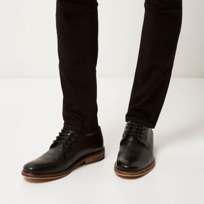 Black leather colour block heel derby shoes